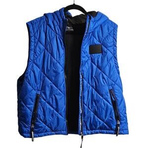 Love & Sports Puffer Vest Women’s XXL (20) Cobalt Blue & Black Hooded Sleeveless